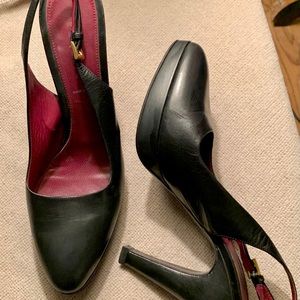 Prada, 40.5, Black Leather Slingbacks, Excellent
